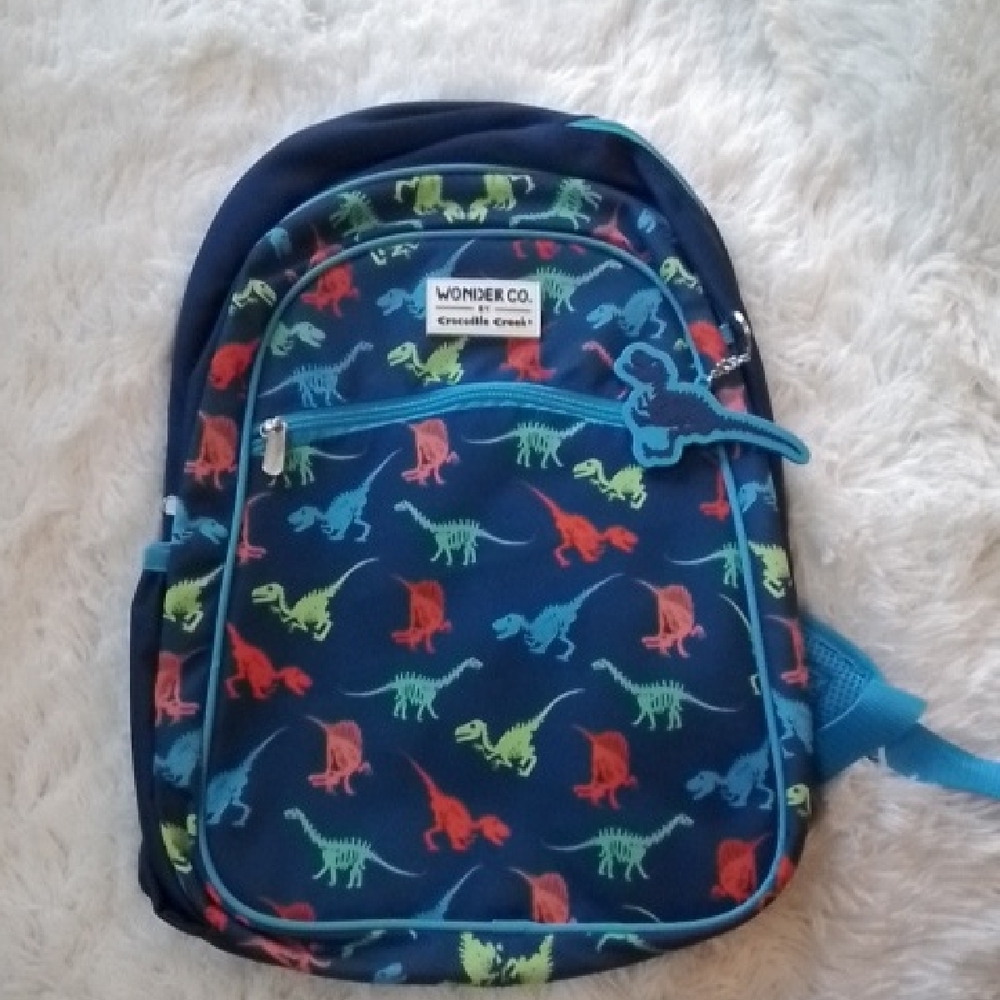 Dinosaur Print Kids Backpack - Blue and Multicolor